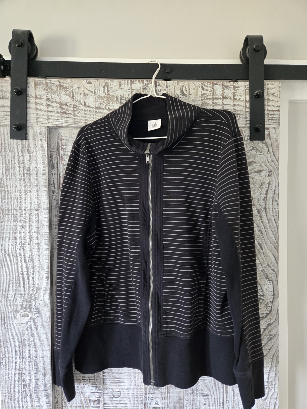 Cabi Women's Black Striped Zip-Up Jacket